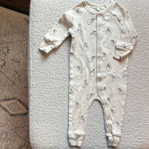 Rylee + Cru Neutral Penguin Print Footed One-Piece